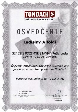 Osvedčenie Tondach