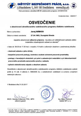 Osvedčenie odstraňovania azbestu 2
