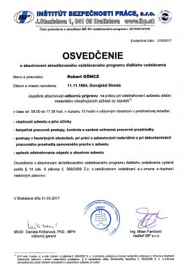Osvedčenie odstraňovania azbestu 3