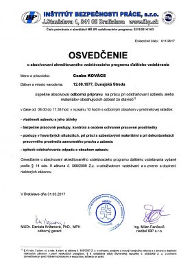 Osvedčenie odstraňovania azbestu 4