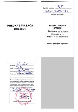 Preukaz viazača bremien Kovač