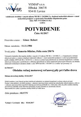 Vemap potvrdenie obsl.mot.píly