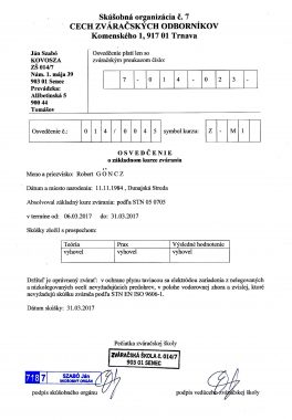 Zváračské osvedčenie 1