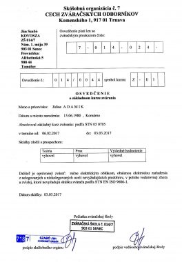 Zváračské osvedčenie 3