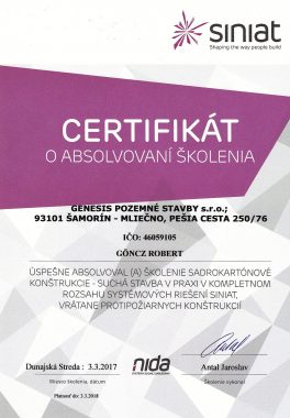 certifikát siniat
