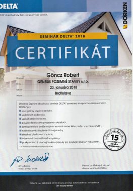 Certifikát Dörken Delta