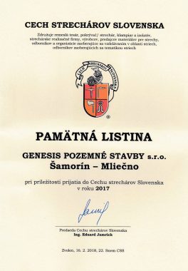 Pametná listina cech strechárov