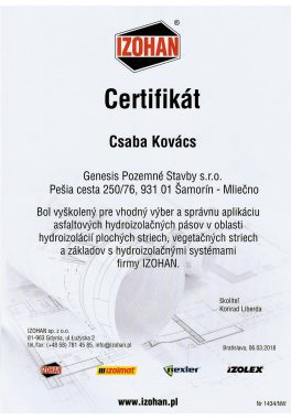 certifikát asfalt pás Kovács