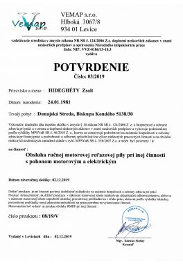 3 Potvrdenie obsluha mot píly Hideghéty