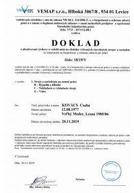5 Potvrdenie Obsluha stav strojov Kovács