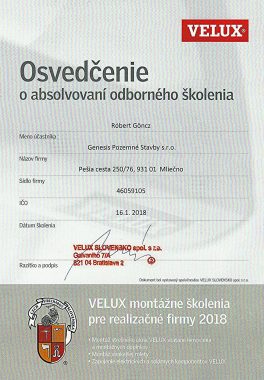 Velux osvedčenie Robi